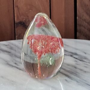Elegant Glass Art Sculpture with Red and Green Accents